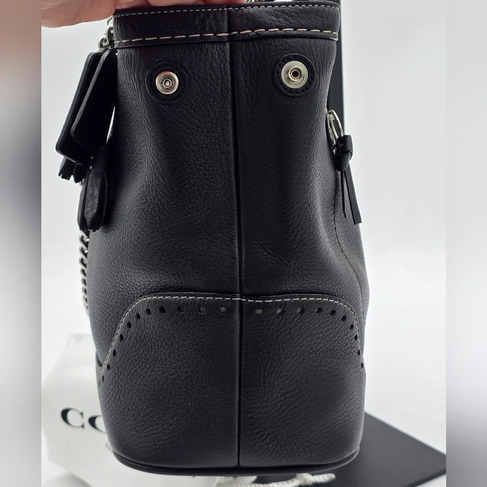 🌻VINTAGE!🌻Coach Y2K Hampton Luxury Tassel Satchel + Shoulder Chain Strap,Black - Picture 3 of 16
